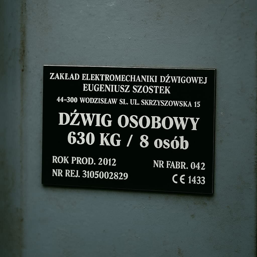 Tabliczki znamionowe samoprzylepne, grawerowane.