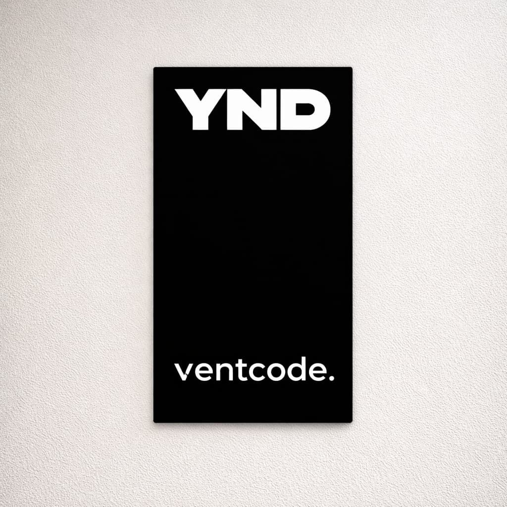 Tabliczka informacyjna z nazwą firmy i logo przy wejściu