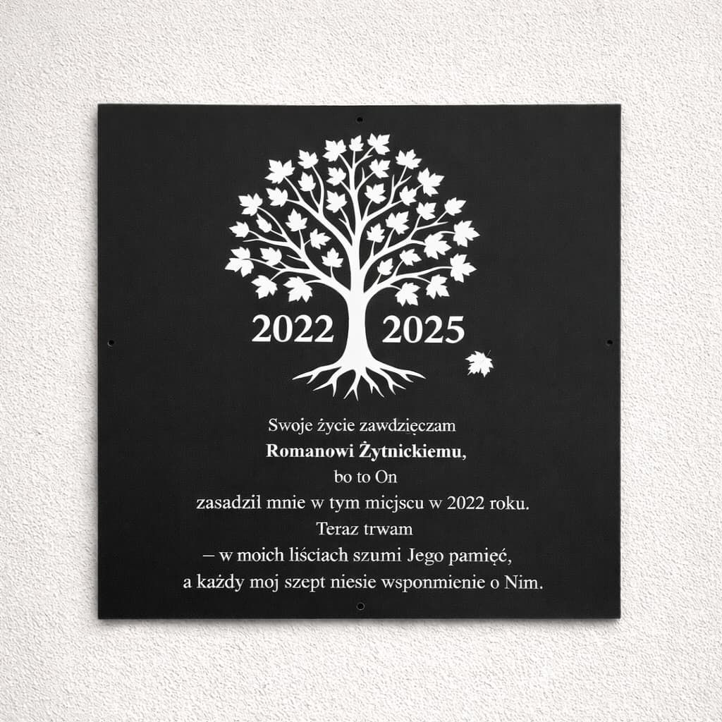 Tabliczka pamiątkowa przygotowana na jubileusz, rocznicę lub podziękowanie