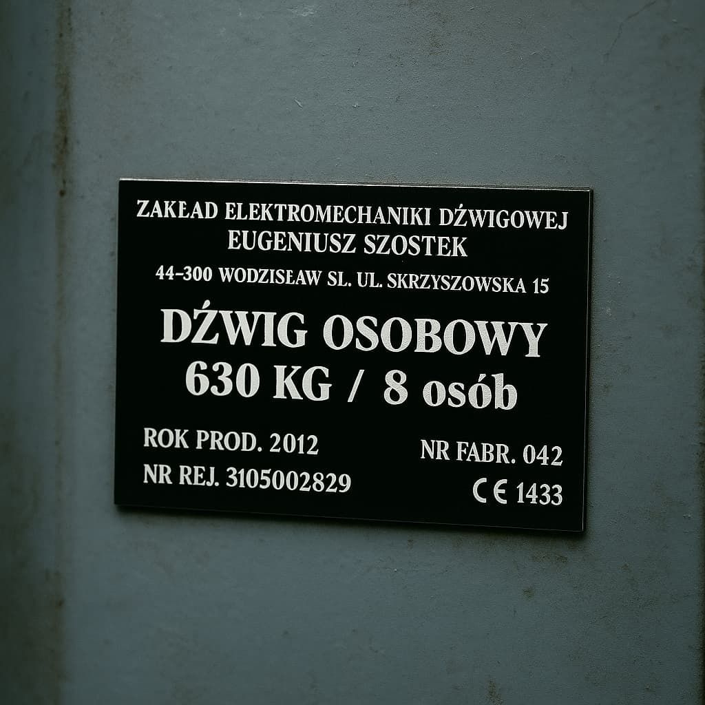 Tabliczki znamionowe samoprzylepne, grawerowane.
