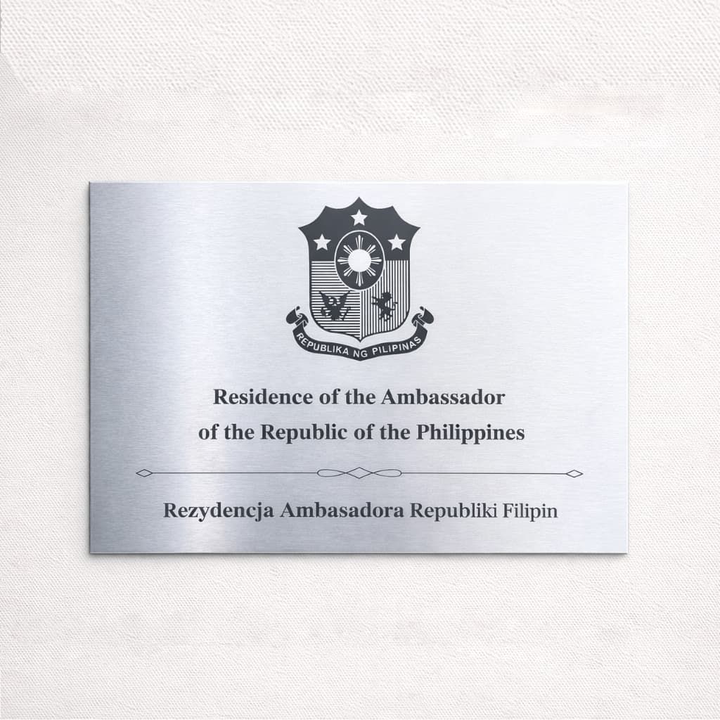 Tabliczka informacyjna zewnętrzna z nazwą firmy przy wejściu