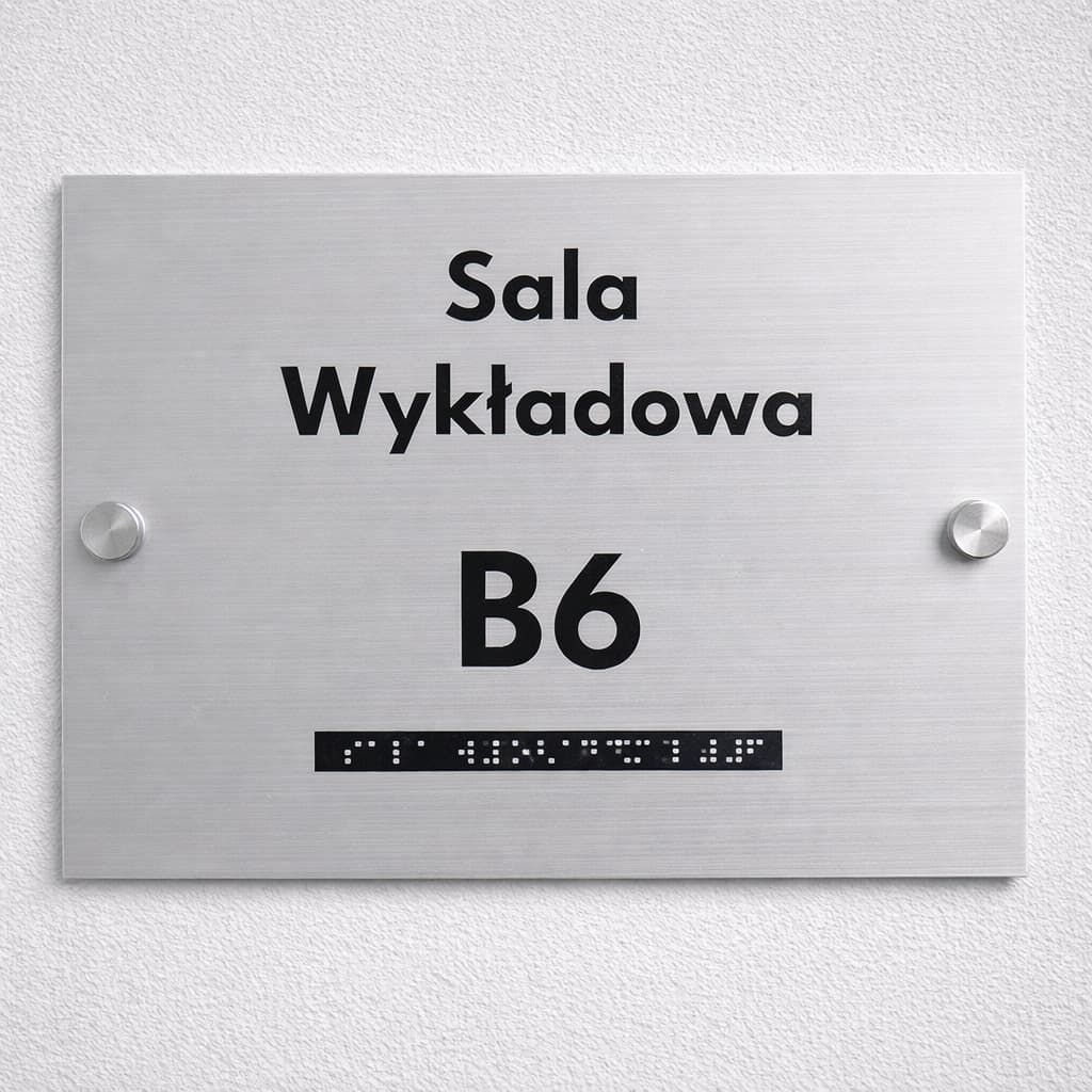 Tabliczka drzwiowa do szkoły z kontrastowym napisem