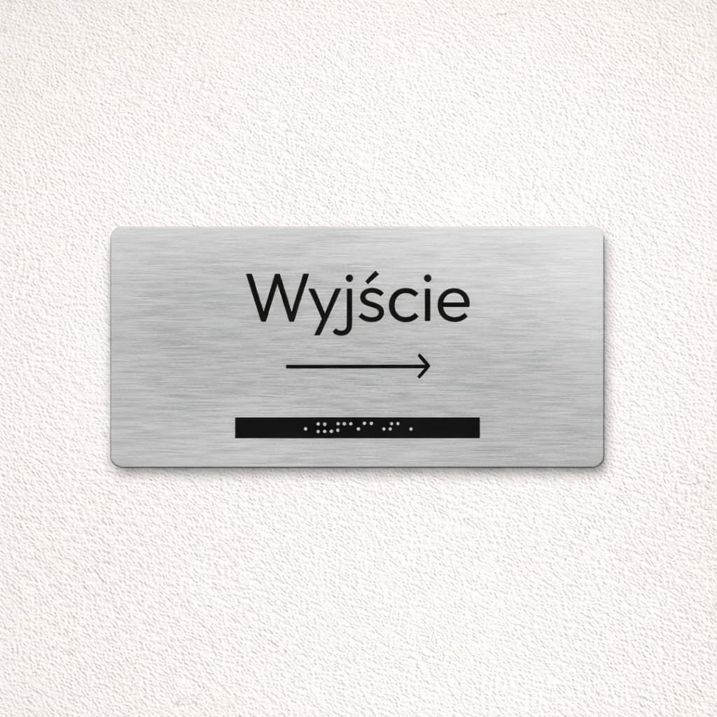 Spójny zestaw tabliczek Braille stosowanych na drzwiach, piętrach i korytarzach