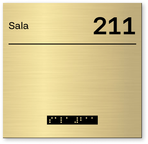 Złota tabliczka Braille z numerem sali 211