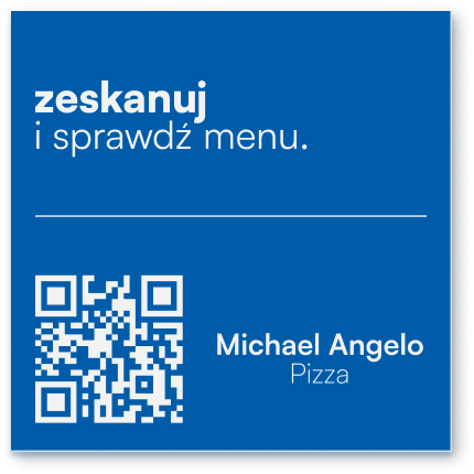 Niebieska tabliczka z kodem QR do menu pizzerii