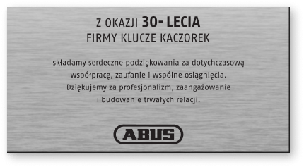 Srebrna tabliczka pamiątkowa z podziękowaniem z okazji 30-lecia firmy