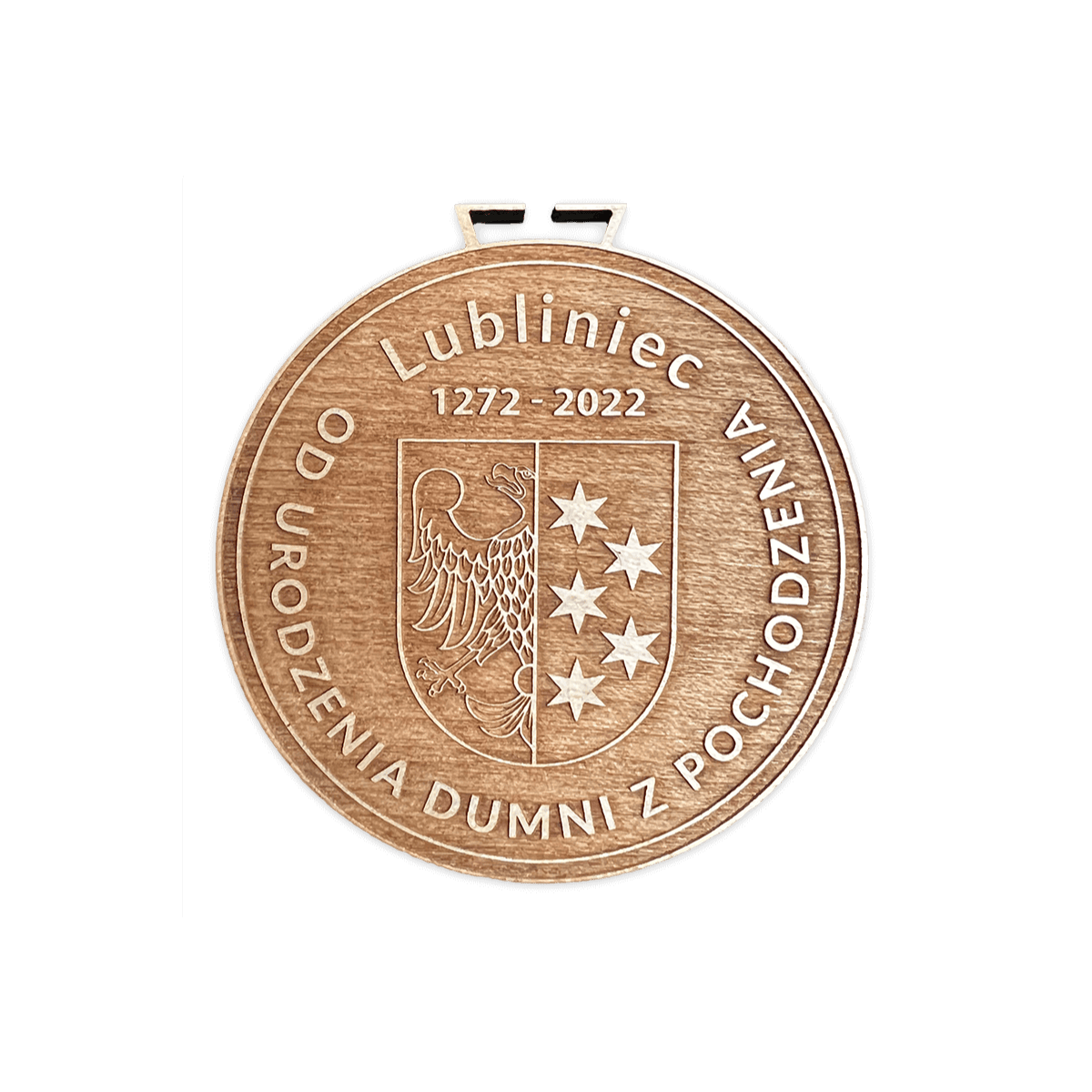 Drewniany medal z grawerem na 750-lecie Lublińca