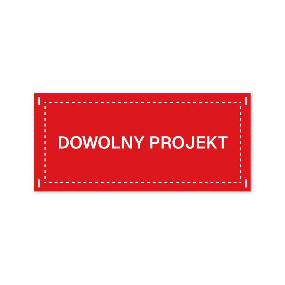 Czerwona tabliczka opisowa z białym napisem według dowolnego projektu