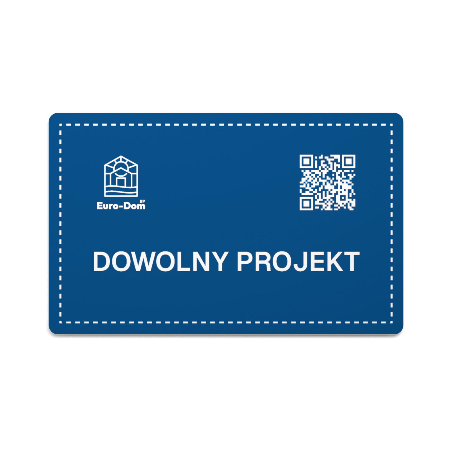 Niebieska tabliczka informacyjna z logo, kodem QR i dowolnym projektem