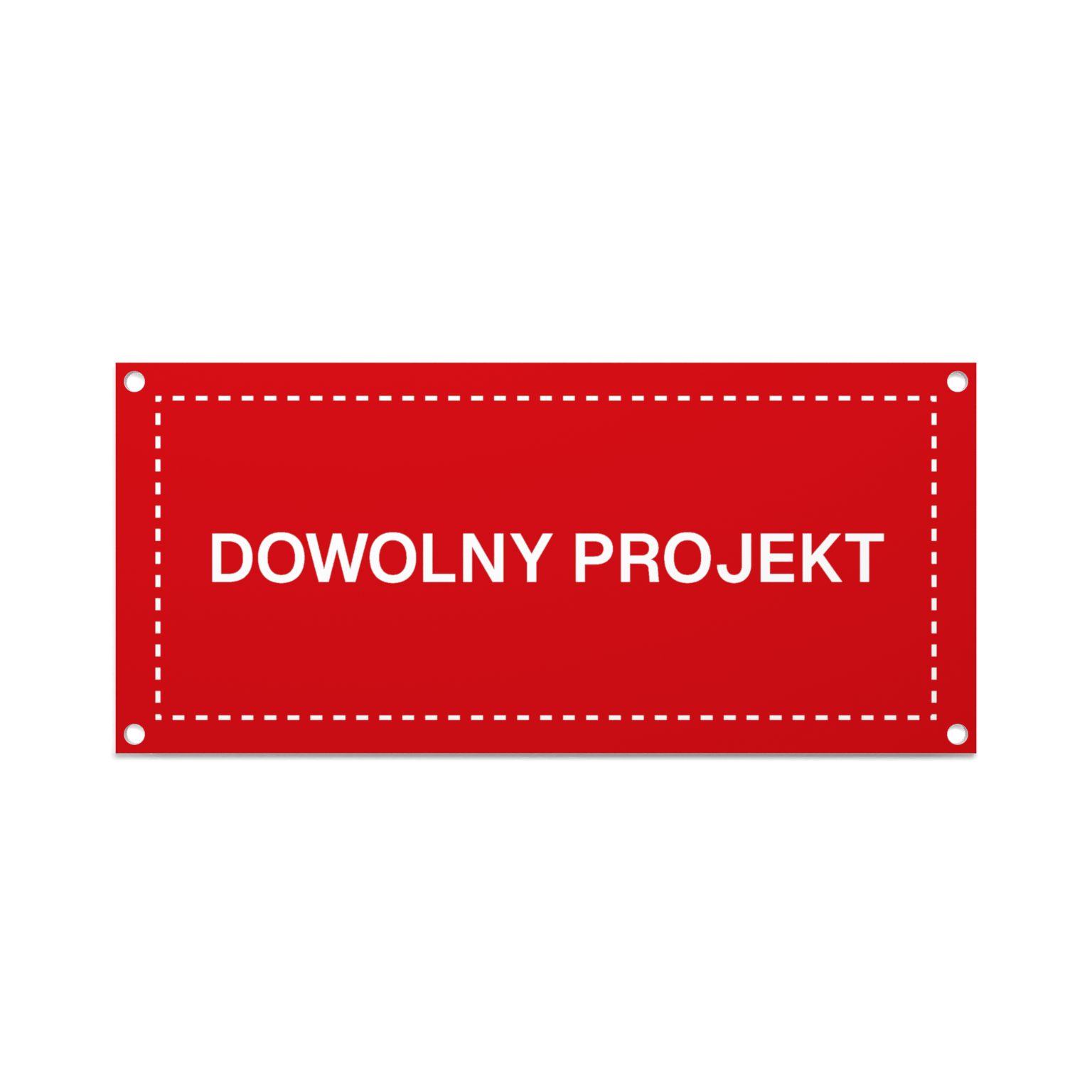 Czerwona tabliczka opisowa z białym napisem według dowolnego projektu