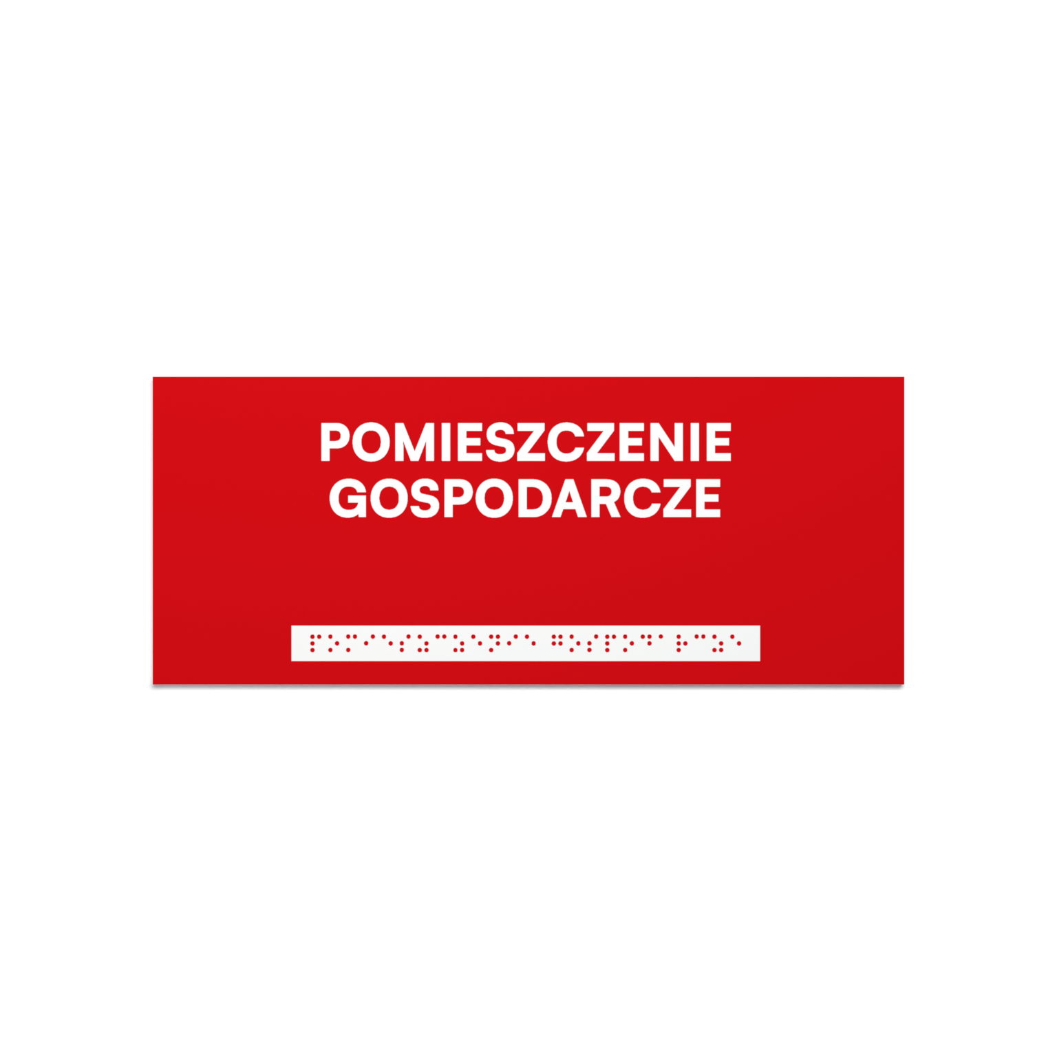Czerwona tabliczka Braille pomieszczenia gospodarczego, docięta na wymiar