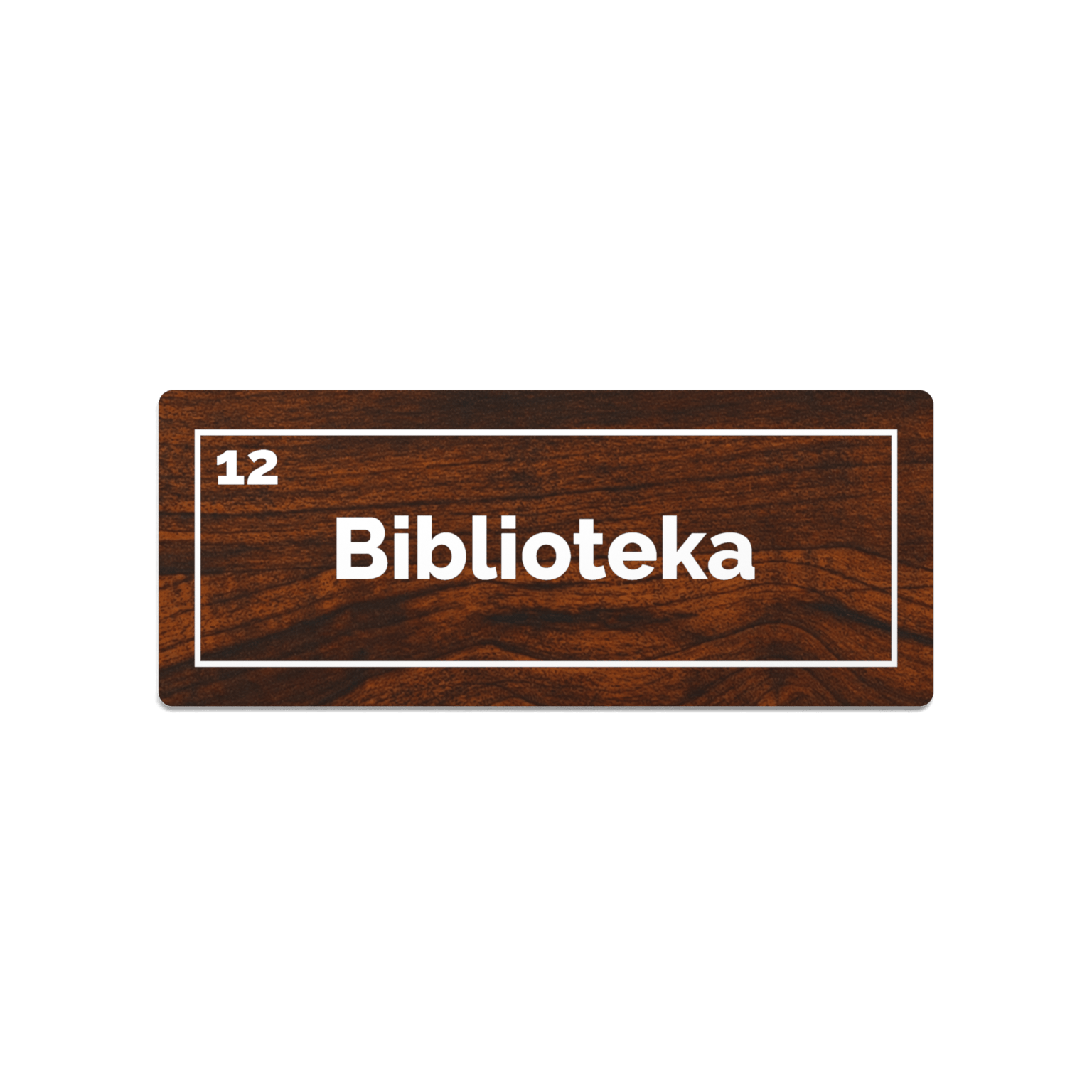 Tabliczka na drzwi biblioteki z numerem, w kolorze drewna i wymiarze do 60×30 cm