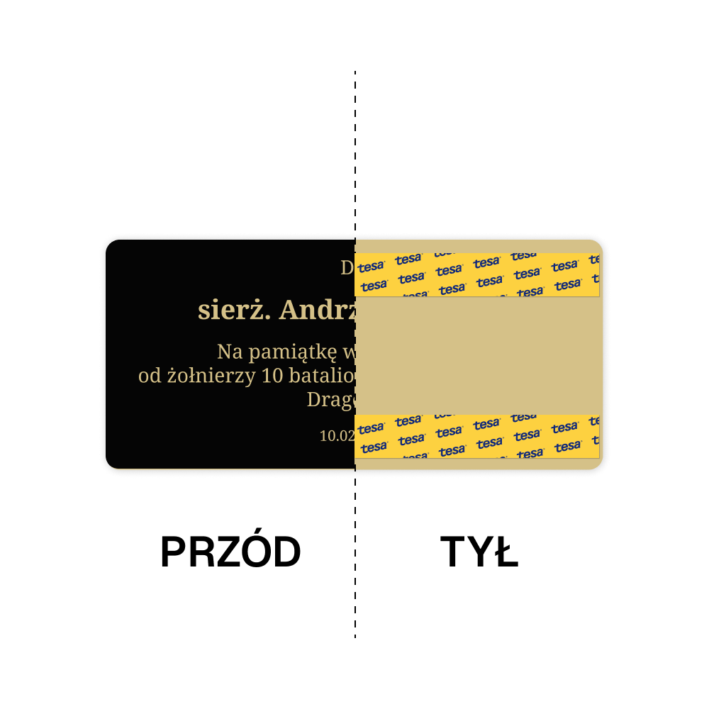 Czarna tabliczka pamiątkowa ze złotym grawerem, podziękowanie