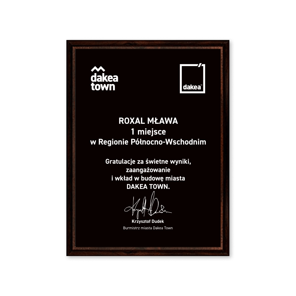 Dyplom drewniany z grawerem laserowym na metalicznym laminacie grawerskim