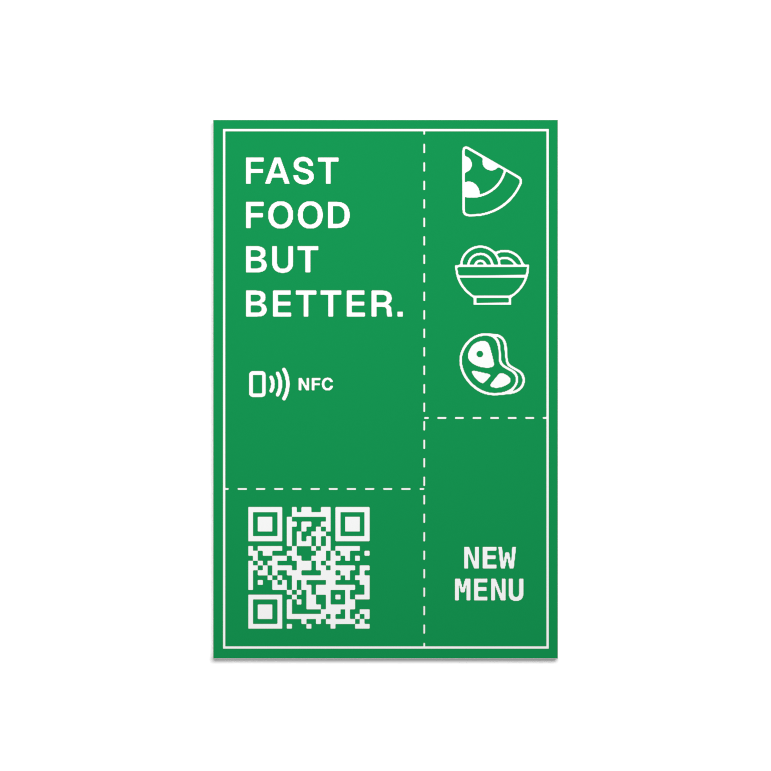 Zielona tabliczka z kodem QR do nowego menu baru szybkiej obsługi