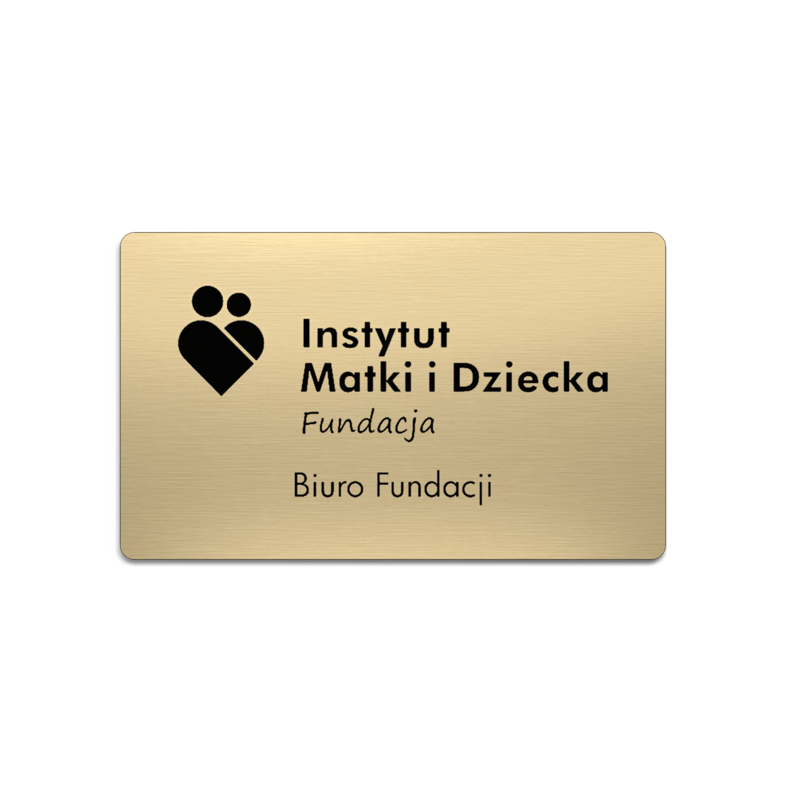 Złota tabliczka na drzwi gabinetu z czarnym logo fundacji