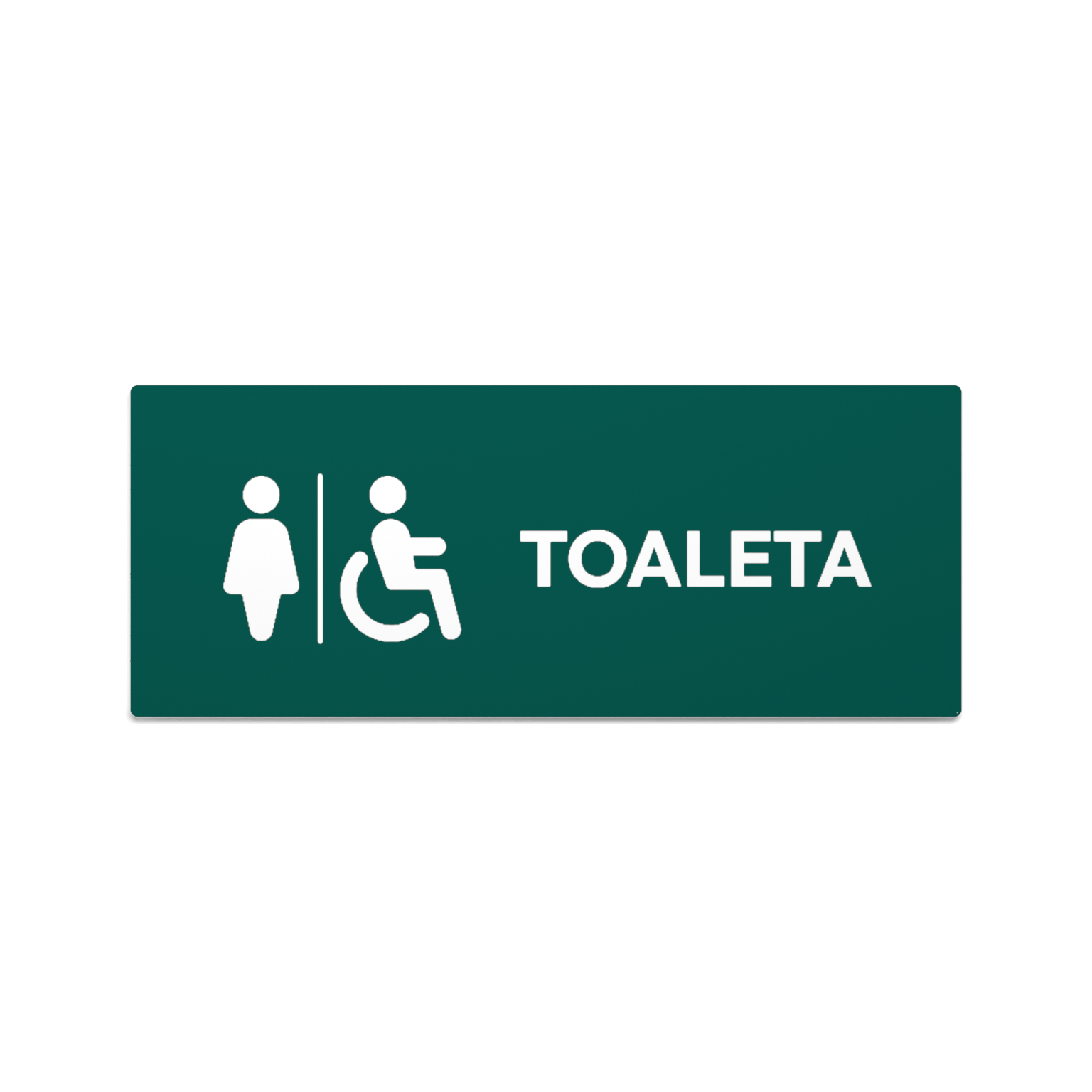 Zielona tabliczka na drzwi toalety z białymi piktogramami