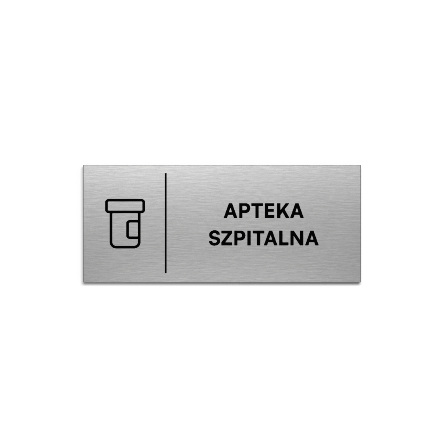 Srebrna tabliczka na drzwi gabinetu z piktogramem i czarnym grawerem