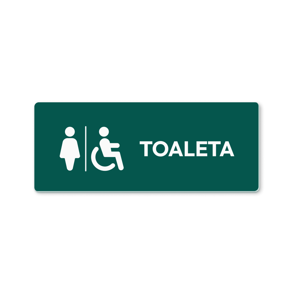 Zielona tabliczka na drzwi toalety z białymi piktogramami