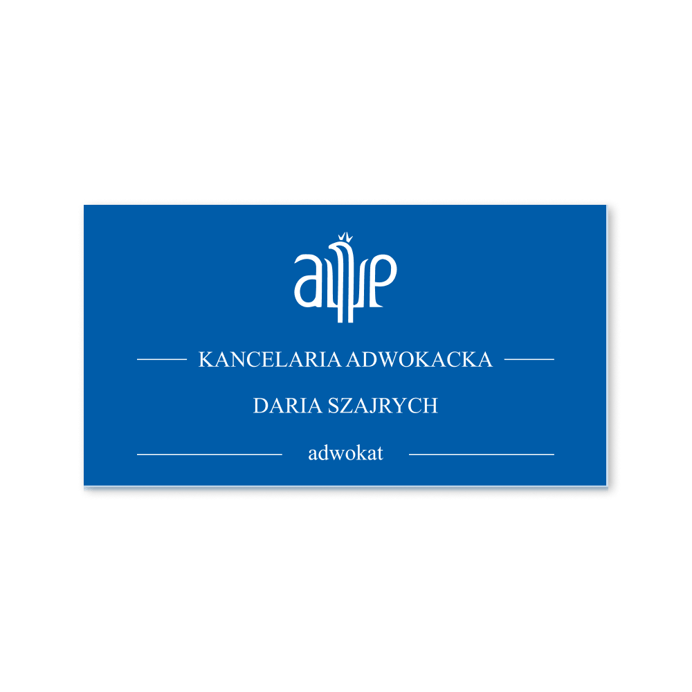 Niebieska tabliczka kancelarii adwokackiej z logo