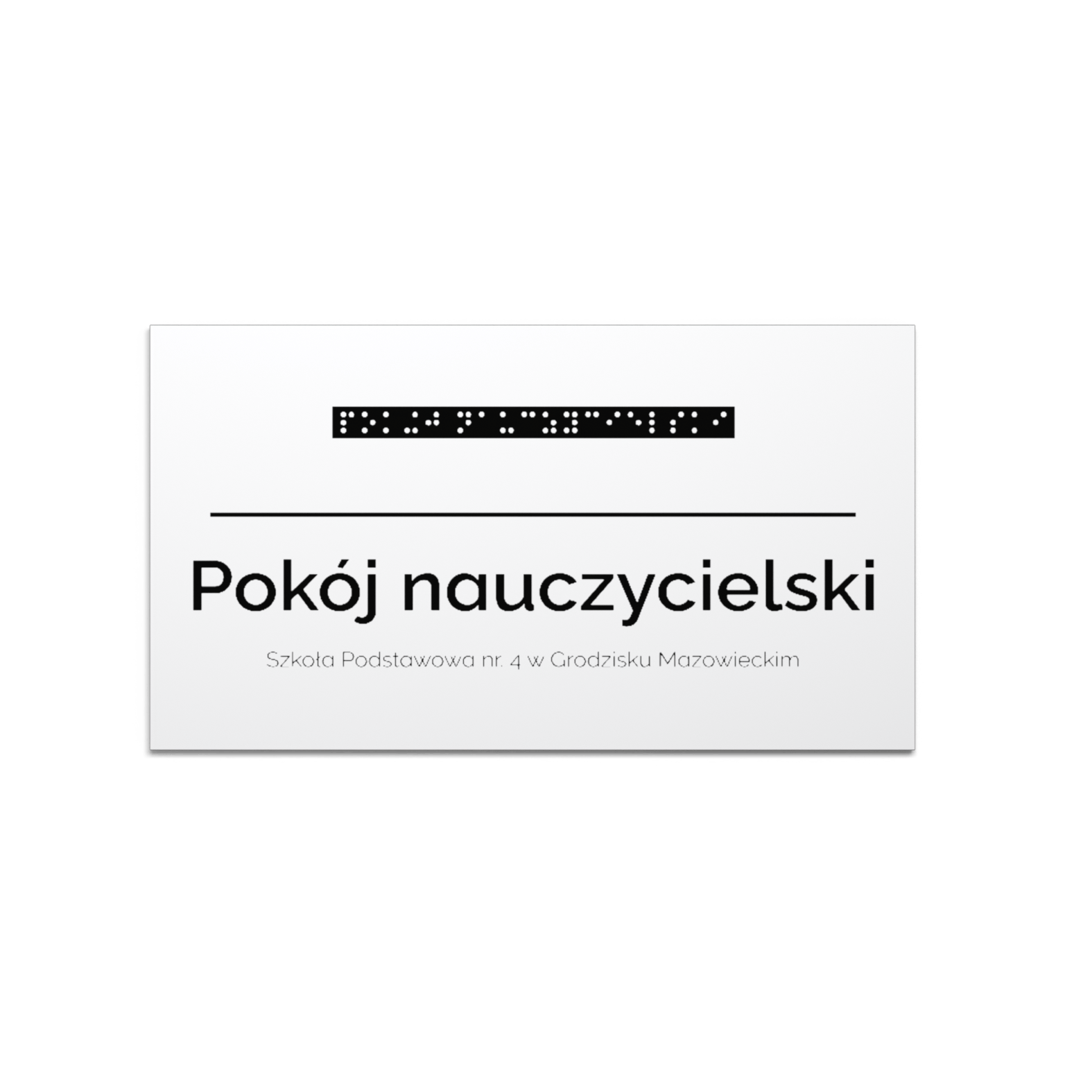 Tabliczka pokoju nauczycielskiego z laminatu grawerskiego z napisem w Braille’u