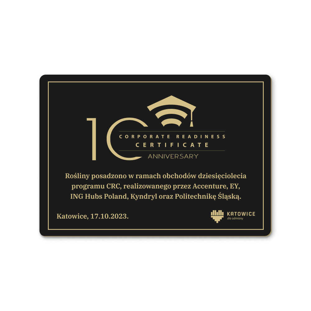 Tabliczka informacyjna z złotego kompozytu z logo firmy