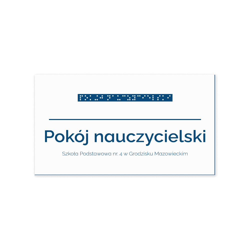 Nowoczesna tabliczka na drzwi z laminatu grawerskiego z alfabetem Braille’a dla osób z dysfunkcją wzroku