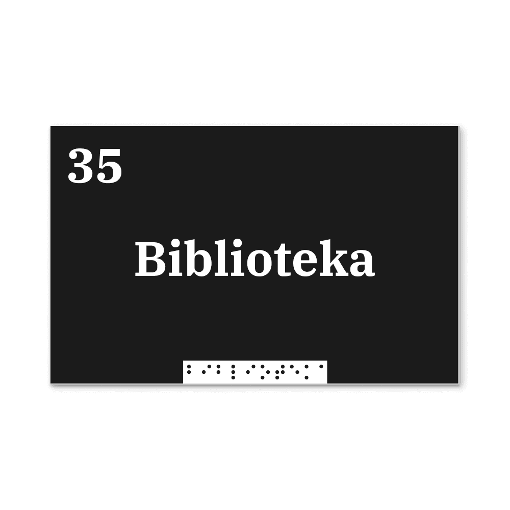 Prosta tabliczka z braillem w kolorze czarnym z białym grawerem