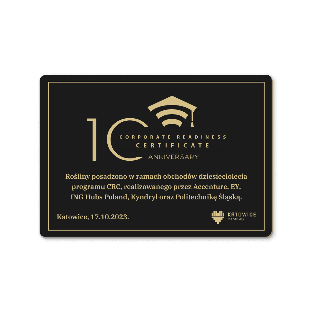 Tabliczka informacyjna z złotego kompozytu z logo firmy