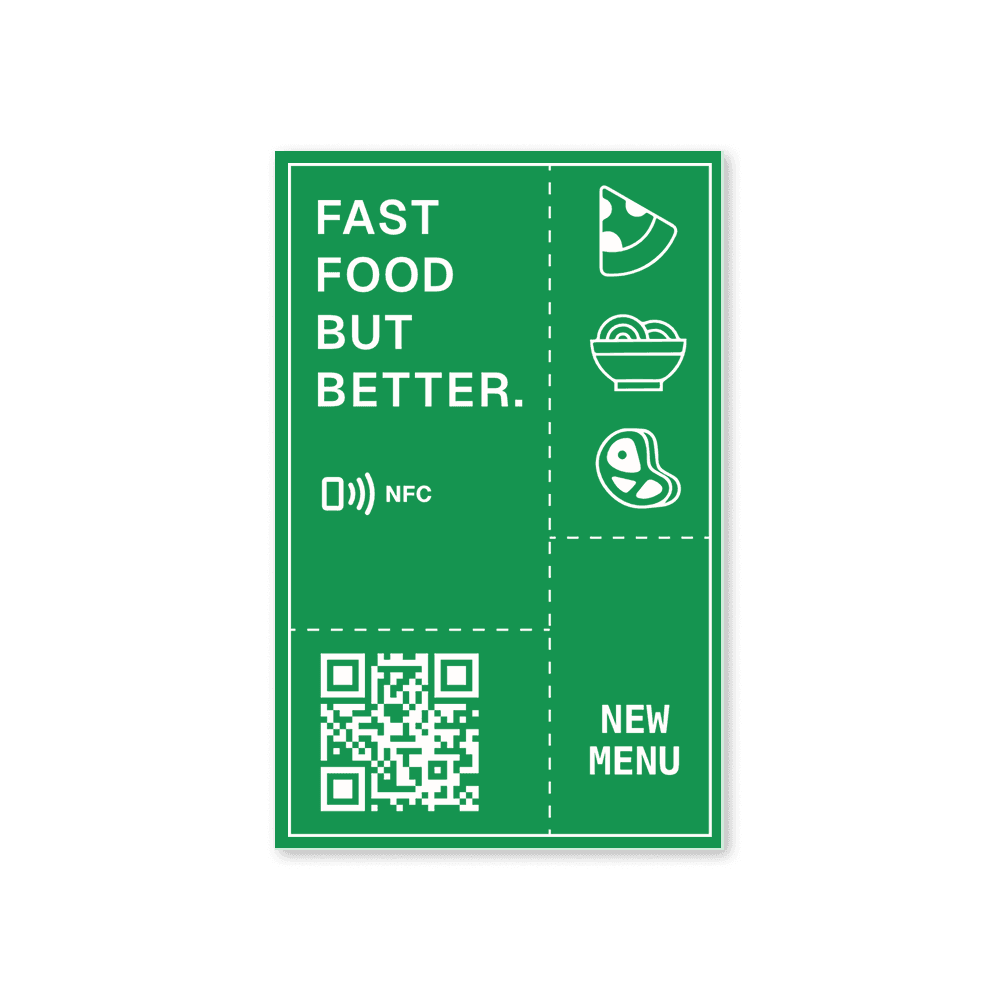 Tabliczka z kodem QR prowadzącym do menu reastauracji. Grawerowana na wytrzymałym laminacie grawerskim