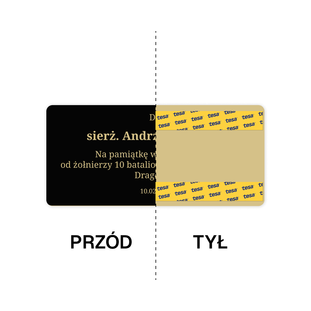 Czarna tabliczka pamiątkowa z złotym grawerem, podziękowanie